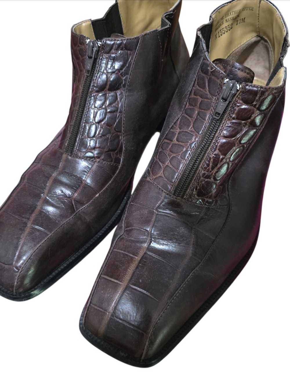 Giorgio Brutini Private Collection Men's Brown Leather Croc Zip Ankle Boots 12M
